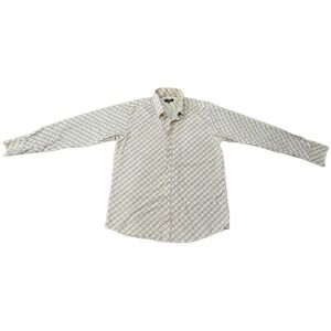 Outrage Mens Button Down Shirt Size 4 Beige Gray Diagonal Grid 100% Cotton